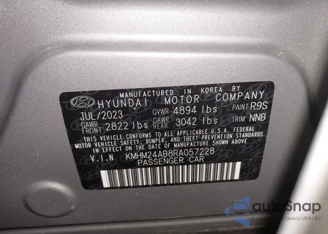 2024 Hyundai Ioniq 6 Se Standard Range from USA, damaged, VIN KMHM24AB8RA057228